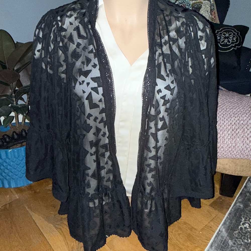 Torrid Black Cardigan Sweater with Intricate Lace Design